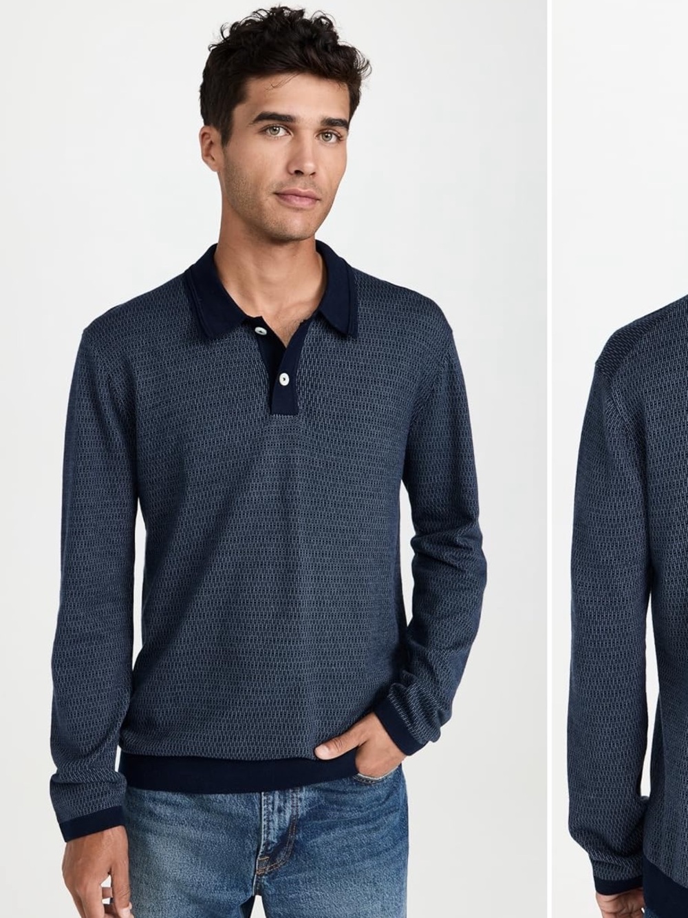 Rails Navy Textured Knit Polo Sweater